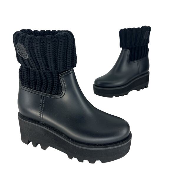 Moncler Ginette Waterproof Fold Over Wedge Rain Boot - Picture 4 of 13